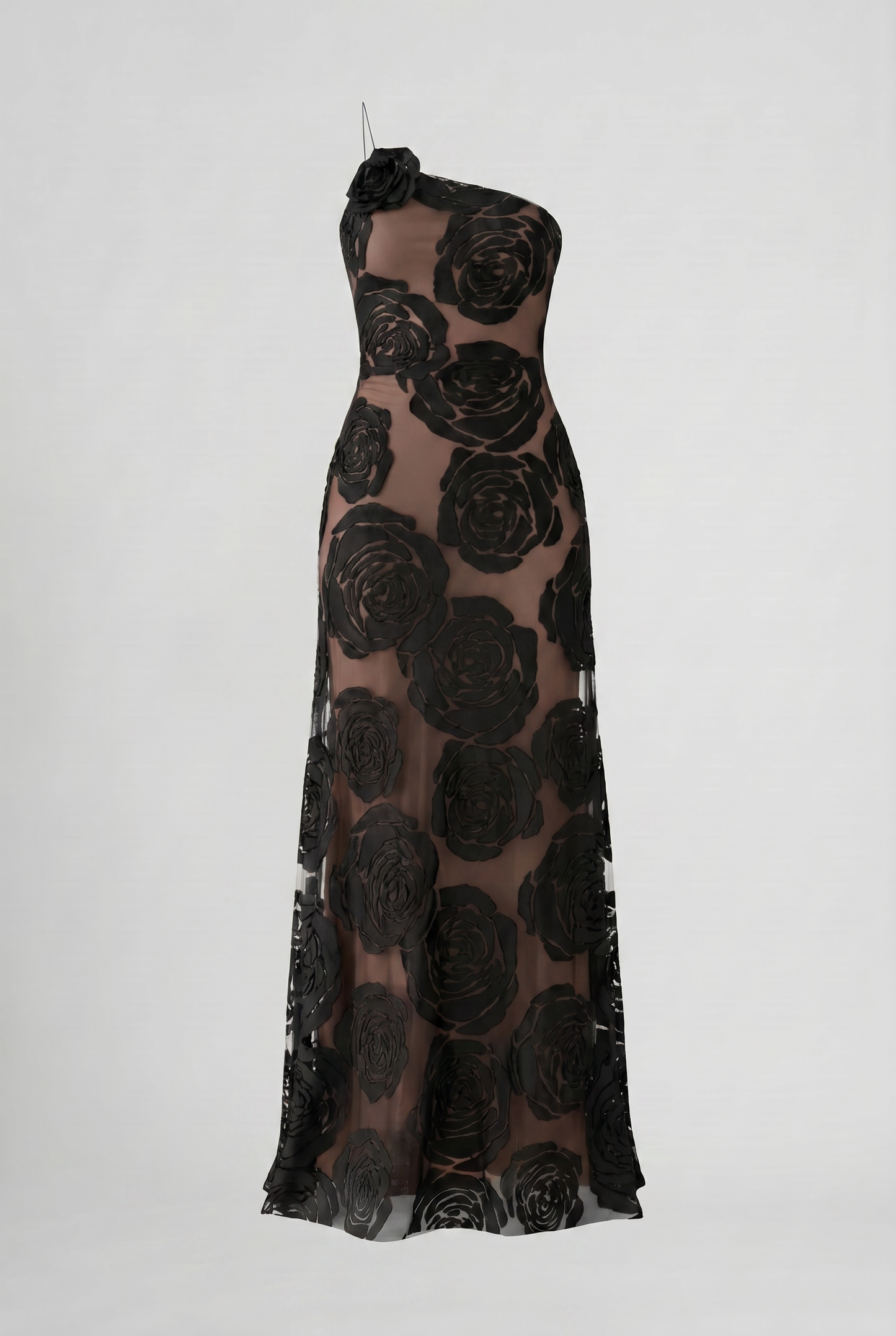 Women's Black Satin Ruched Cocktail Maxi Dress