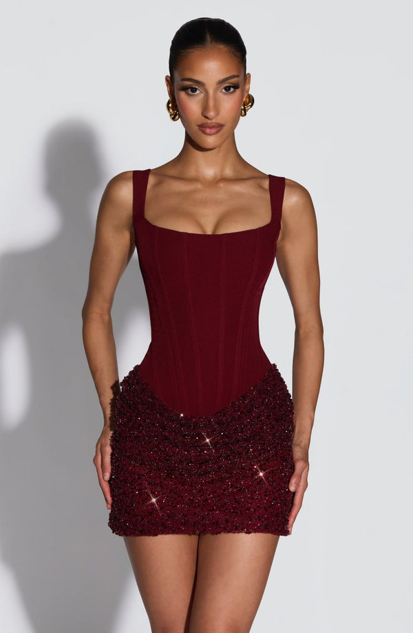 Women's Red Corset Bodycon Square Neck Homecoming Mini Dress