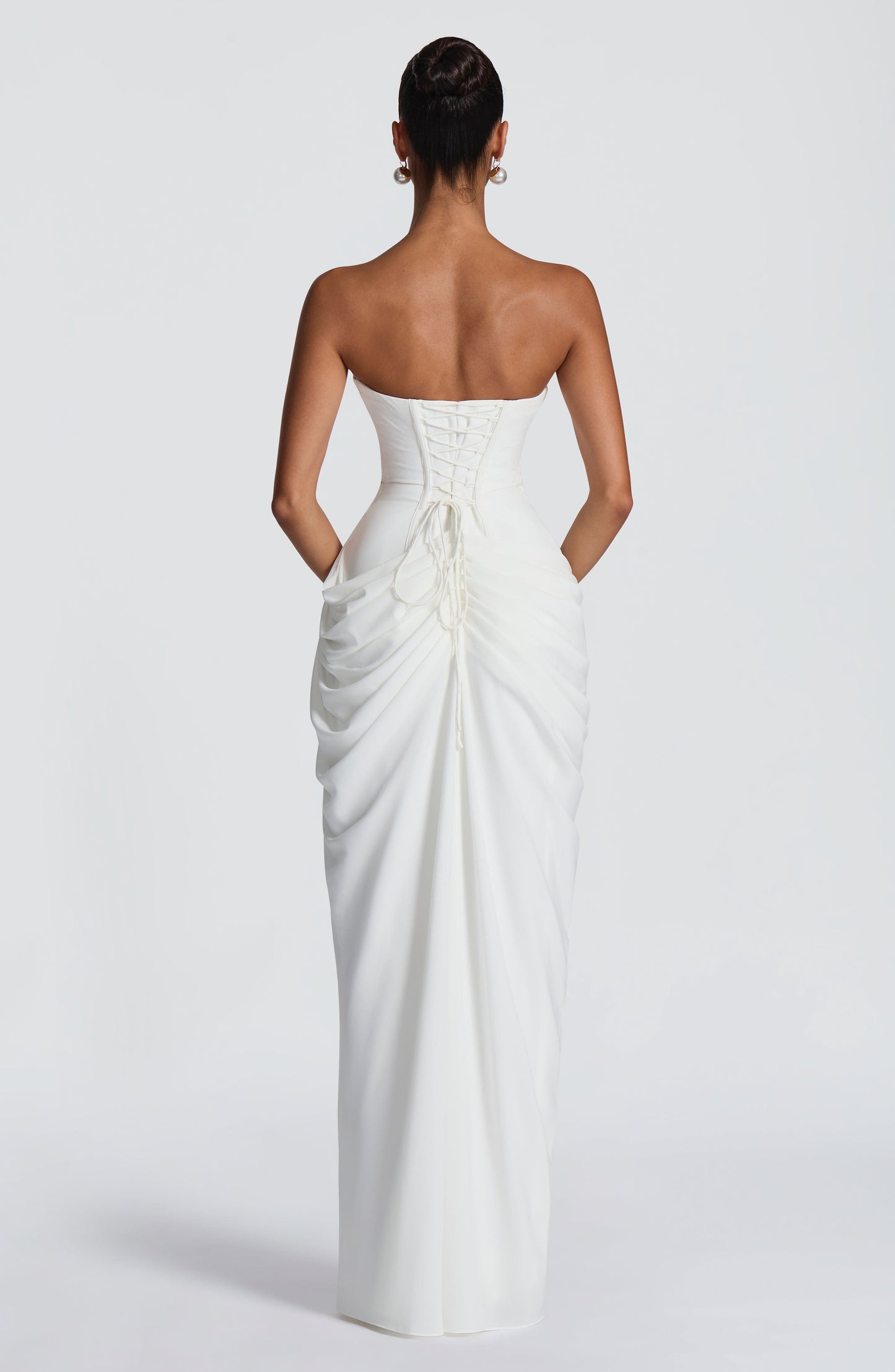 Women's Satin Strapless Corset Thigh-Split Cocktail Maxi Dress