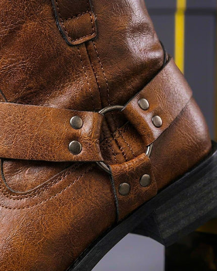 Men's Ankle Boots in Faux Leather with a Harness Strap