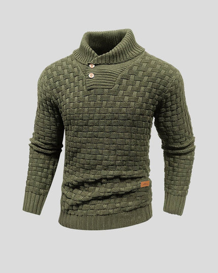 Men's Basketweave Knit Sweater with a Button Placket