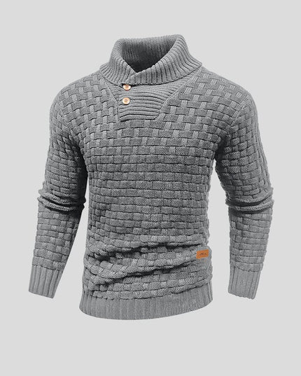 Men's Basketweave Knit Sweater with a Button Placket