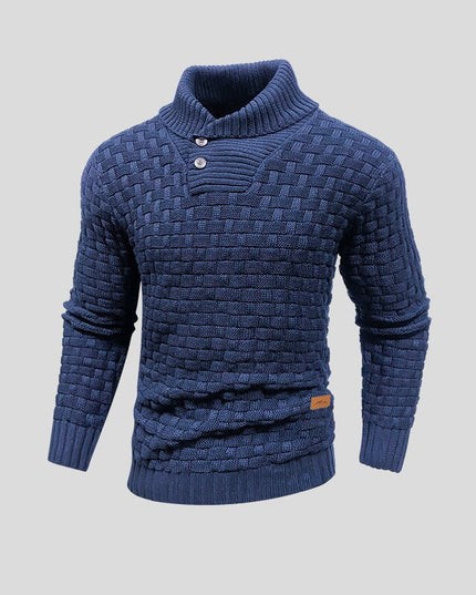Men's Basketweave Knit Sweater with a Button Placket