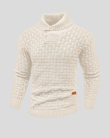 Men's Basketweave Knit Sweater with a Button Placket