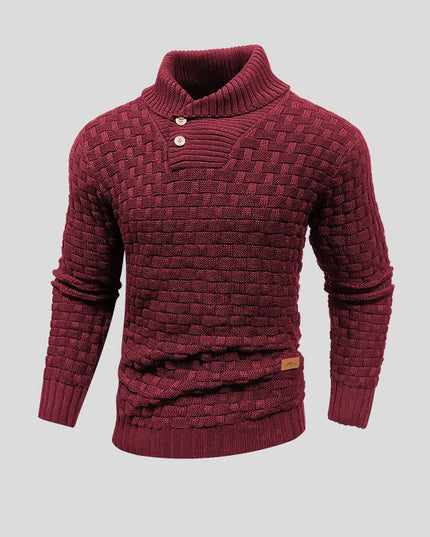 Men's Basketweave Knit Sweater with a Button Placket