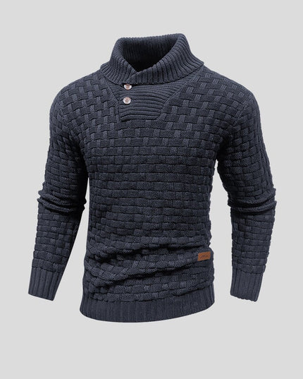 Men's Basketweave Knit Sweater with a Button Placket
