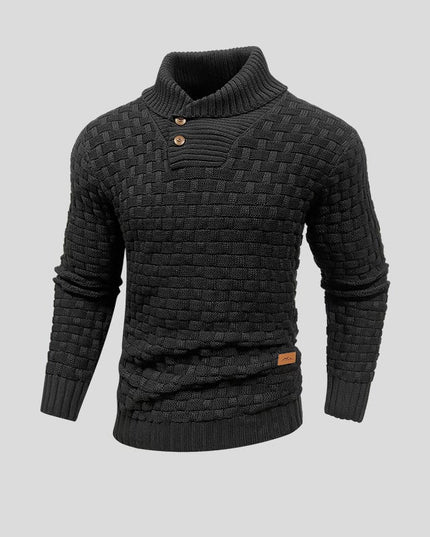 Men's Basketweave Knit Sweater with a Button Placket