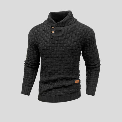 Men's Basketweave Knit Sweater with a Button Placket