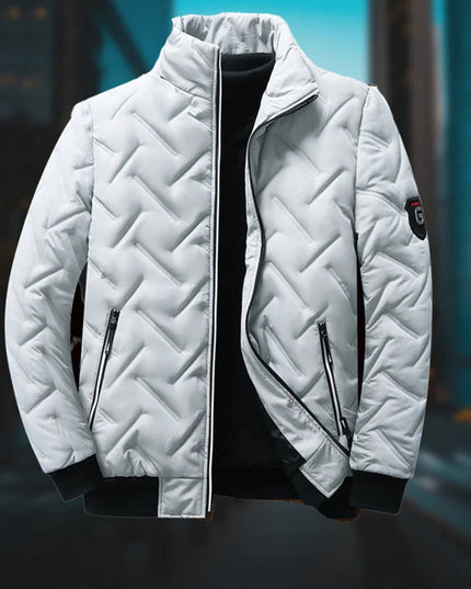 Men's Bomber-Style Puffer Jacket with Ribbed Cuffs