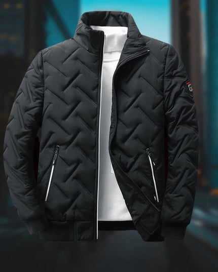 Men's Bomber-Style Puffer Jacket with Ribbed Cuffs