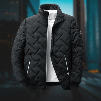 Men's Bomber-Style Puffer Jacket with Ribbed Cuffs
