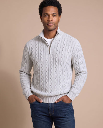 Men's Cable Knit Quarter-Zip Stand Collar Sweater