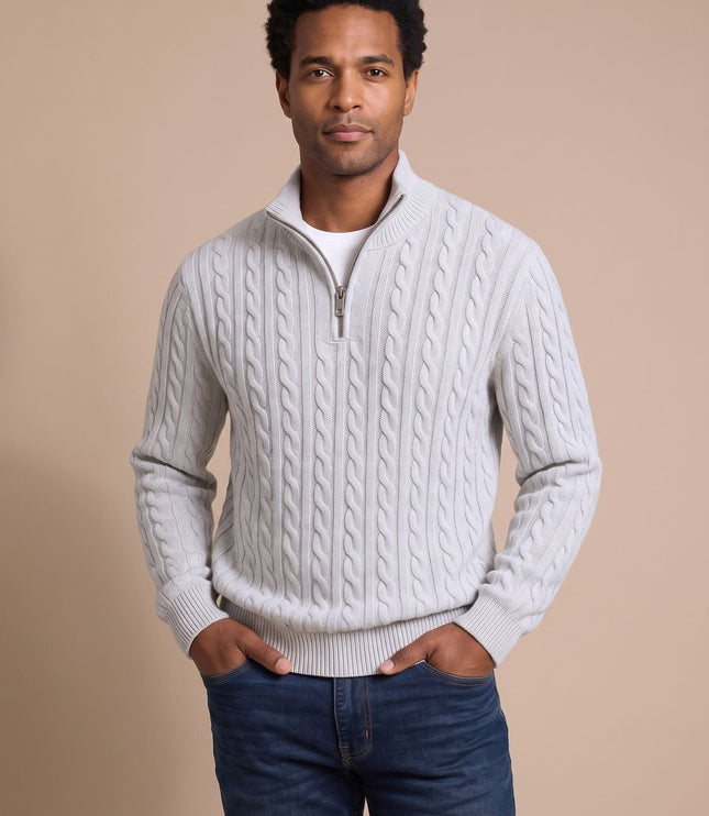 Men's Cable Knit Quarter-Zip Stand Collar Sweater