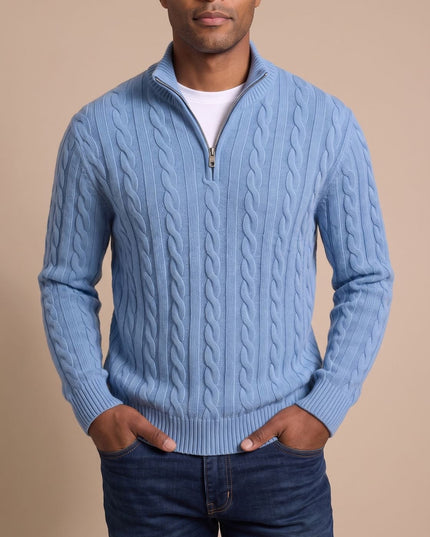 Men's Cable Knit Quarter-Zip Stand Collar Sweater