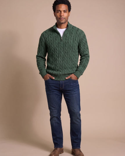 Men's Cable Knit Quarter-Zip Stand Collar Sweater