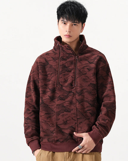 Men's Camo Jacquard Half-Zip Pullover with Stand Collar