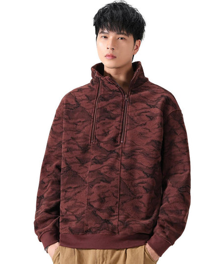 Men's Camo Jacquard Half-Zip Pullover with Stand Collar