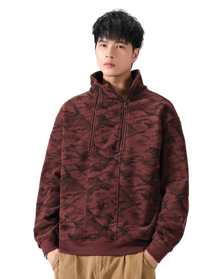 Men's Camo Jacquard Half-Zip Pullover with Stand Collar