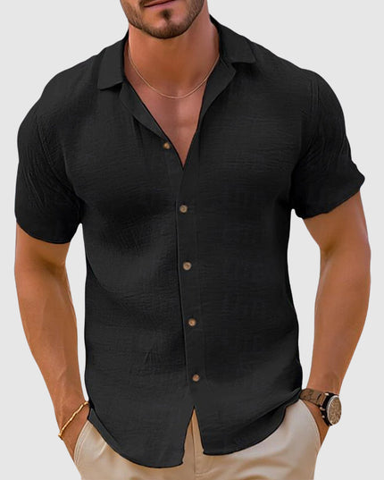 Men's Camp Collar Short Sleeve Woven Button Up Shirt