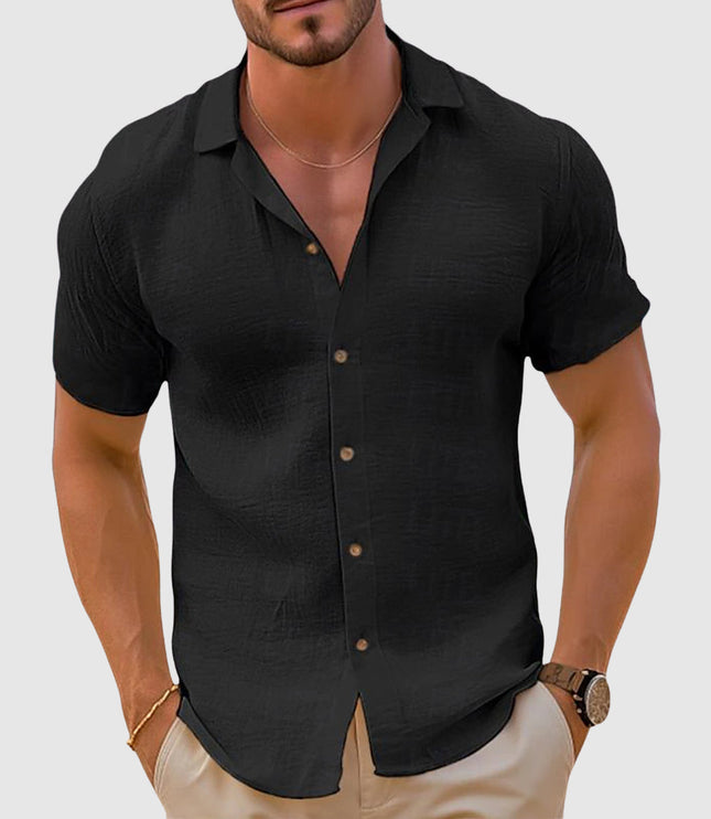 Men's Camp Collar Short Sleeve Woven Button Up Shirt
