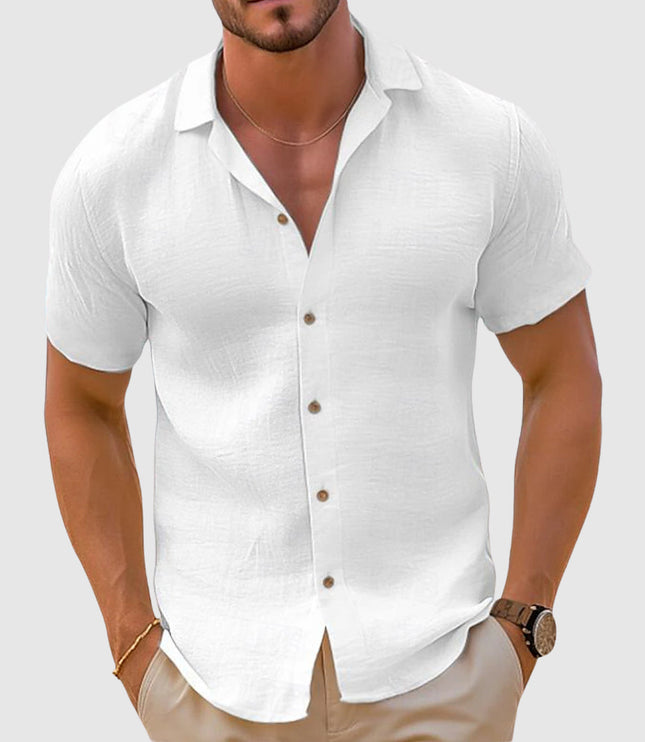 Men's Camp Collar Short Sleeve Woven Button Up Shirt