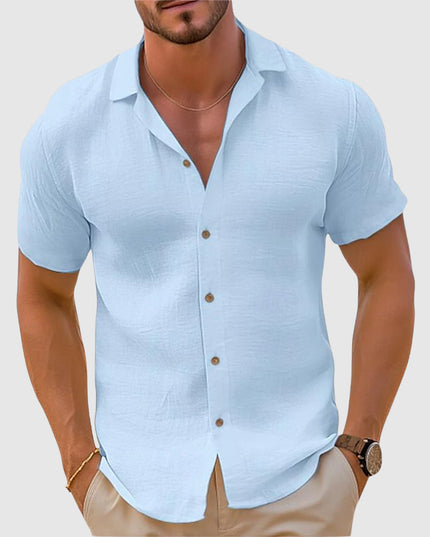 Men's Camp Collar Short Sleeve Woven Button Up Shirt