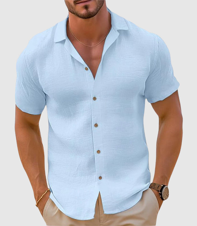 Men's Camp Collar Short Sleeve Woven Button Up Shirt
