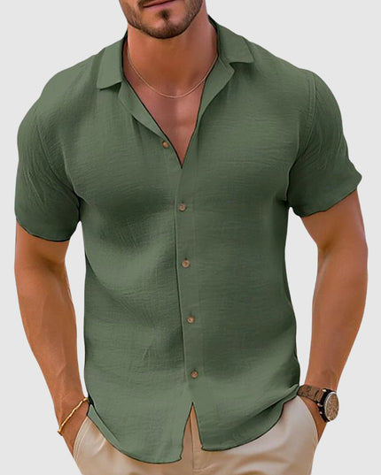 Men's Camp Collar Short Sleeve Woven Button Up Shirt