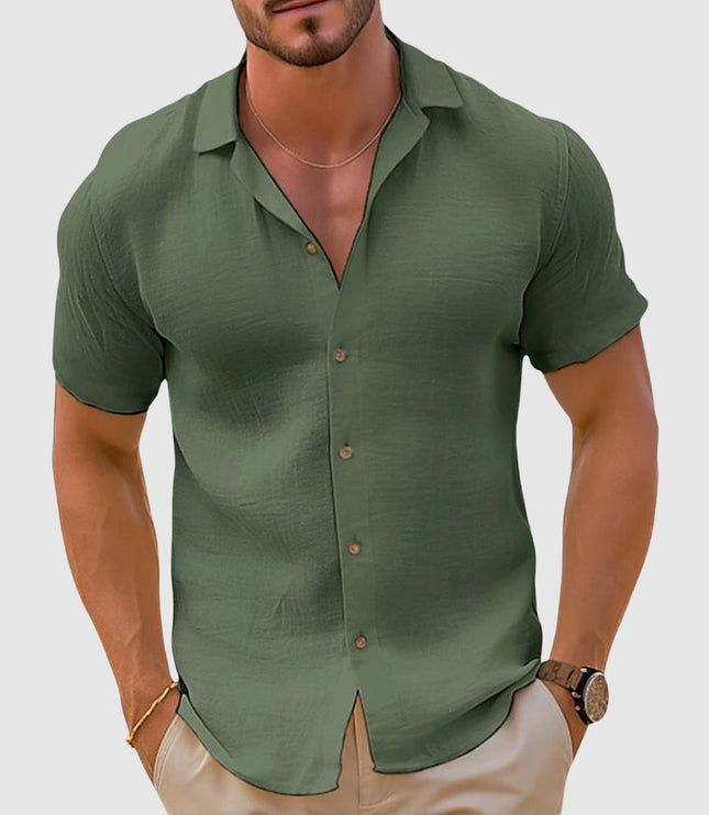Men's Camp Collar Short Sleeve Woven Button Up Shirt