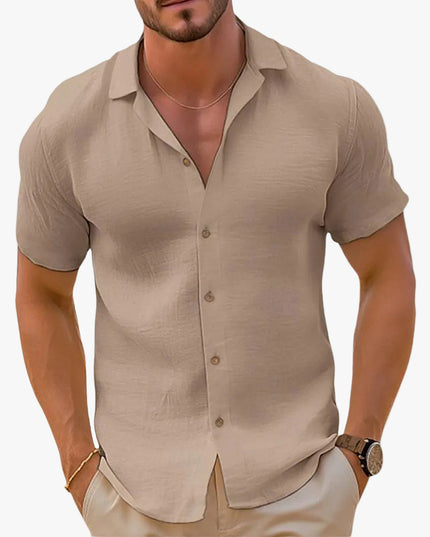 Men's Camp Collar Short Sleeve Woven Button Up Shirt