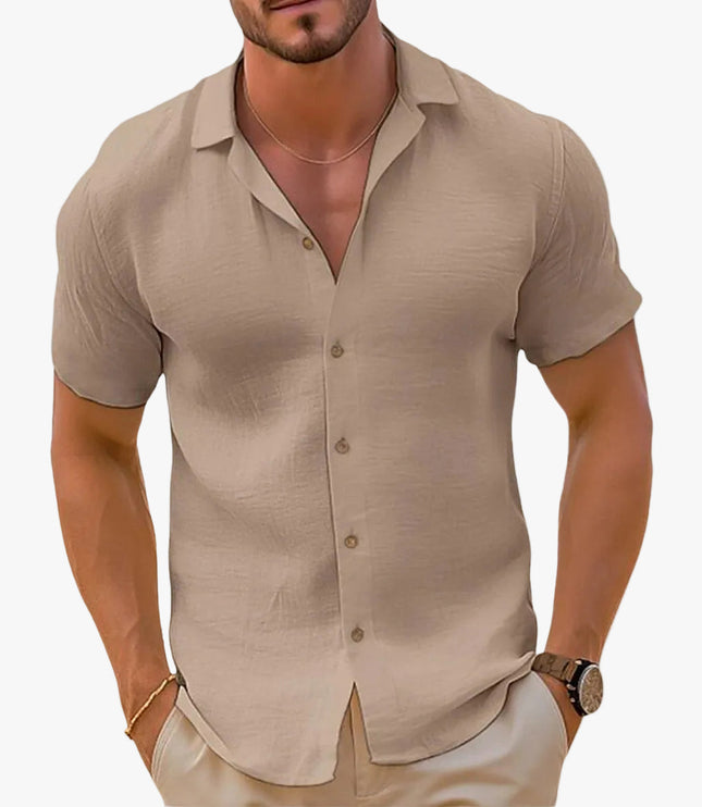Men's Camp Collar Short Sleeve Woven Button Up Shirt