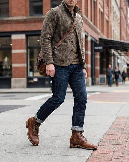 Men's Cap-Toe Boots with a Distressed Finish