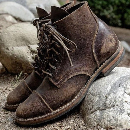Men's Cap-Toe Boots with a Distressed Finish