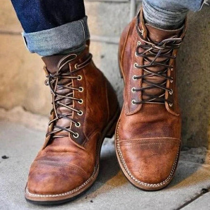 Men's Cap-Toe Boots with a Distressed Finish