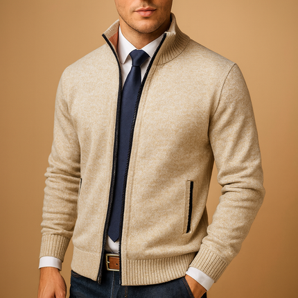 Men's Cardigan with a Full-Length Zip and Pockets