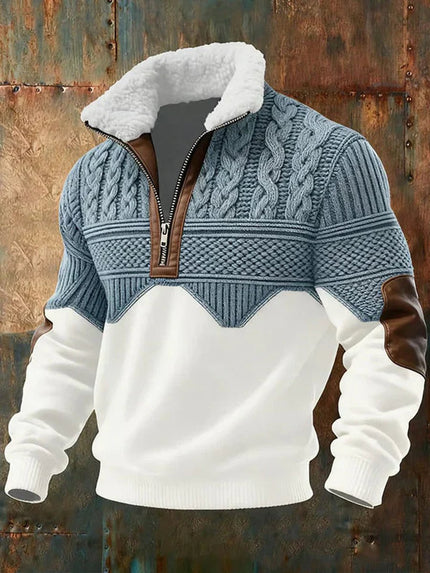 Men's Colorblock Half Zip Cable Knit Pullover Sweater