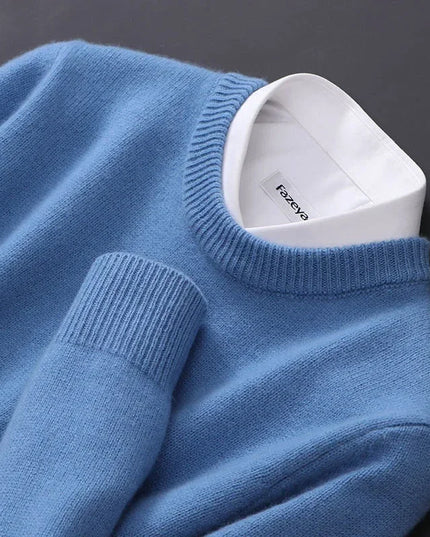 Men's Contrast-Collar Pullover in a Cashmere-Feel Knit