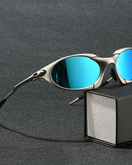 Men's Curved Metal Sunglasses with a Two-Tone Mirror Finish