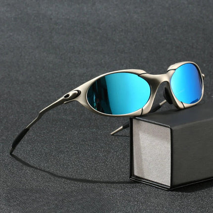 Men's Curved Metal Sunglasses with a Two-Tone Mirror Finish