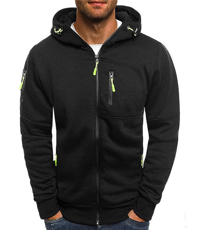 Men's Drawstring Zip-Up Fleece Hooded Sweatshirt