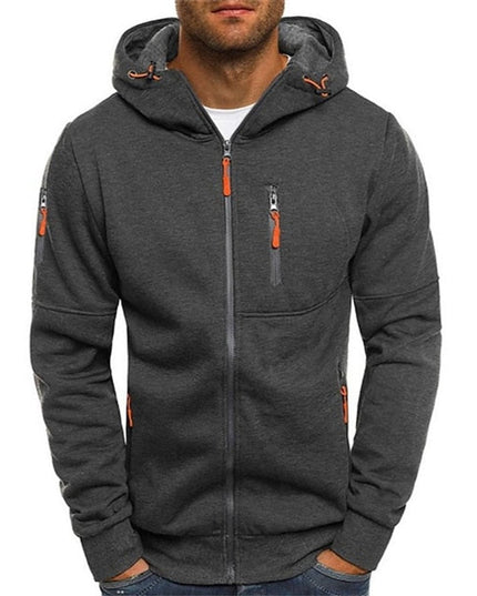 Men's Drawstring Zip-Up Fleece Hooded Sweatshirt