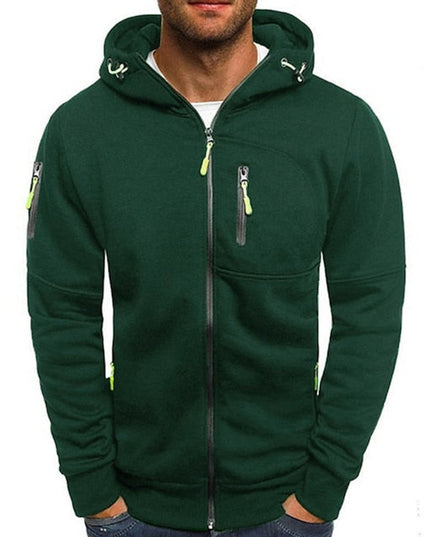 Men's Drawstring Zip-Up Fleece Hooded Sweatshirt