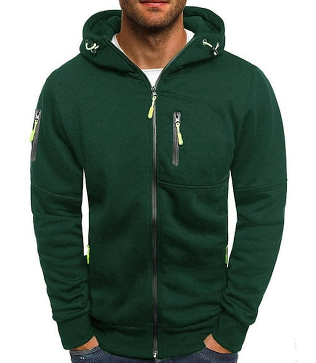 Men's Drawstring Zip-Up Fleece Hooded Sweatshirt