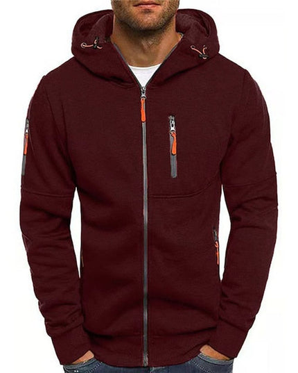 Men's Drawstring Zip-Up Fleece Hooded Sweatshirt