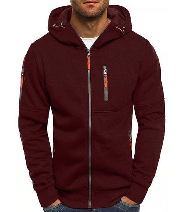 Men's Drawstring Zip-Up Fleece Hooded Sweatshirt