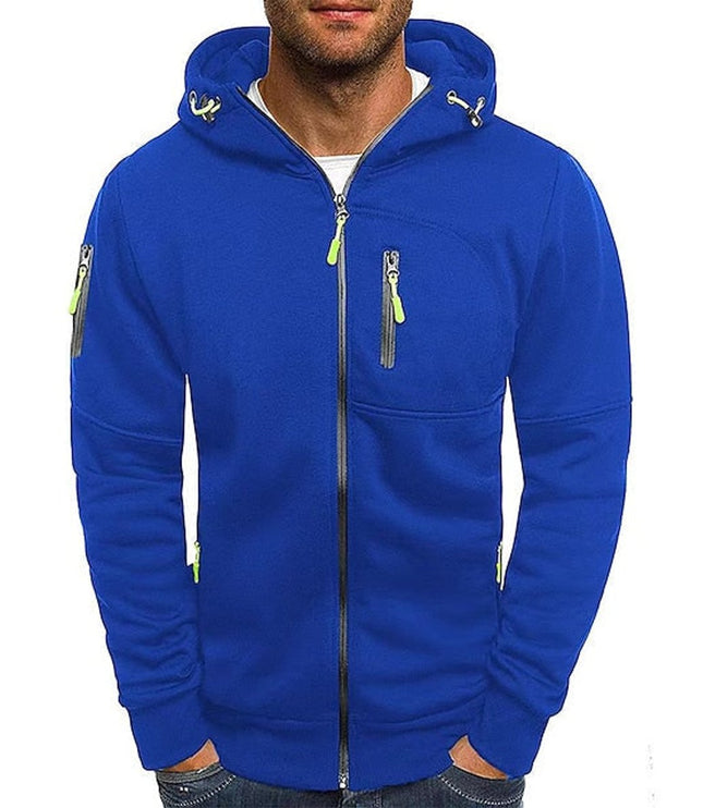 Men's Drawstring Zip-Up Fleece Hooded Sweatshirt