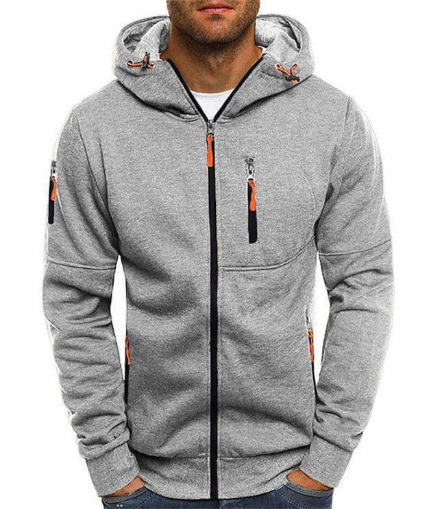 Men's Drawstring Zip-Up Fleece Hooded Sweatshirt