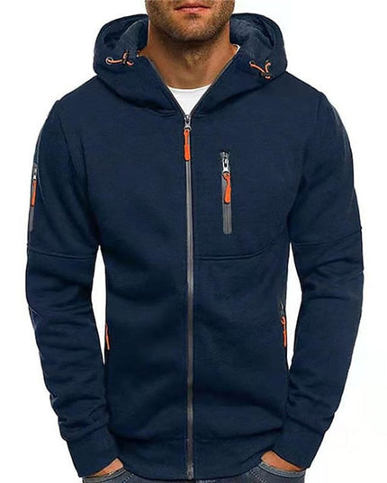 Men's Drawstring Zip-Up Fleece Hooded Sweatshirt
