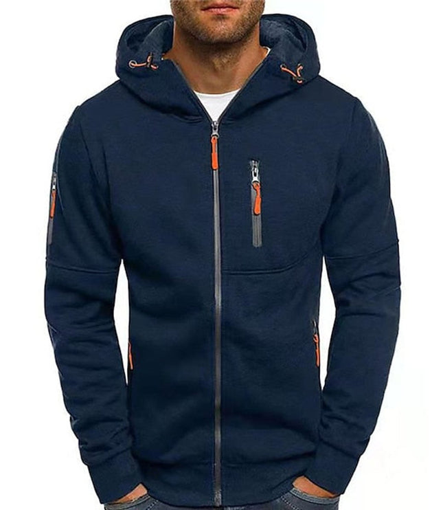 Men's Drawstring Zip-Up Fleece Hooded Sweatshirt