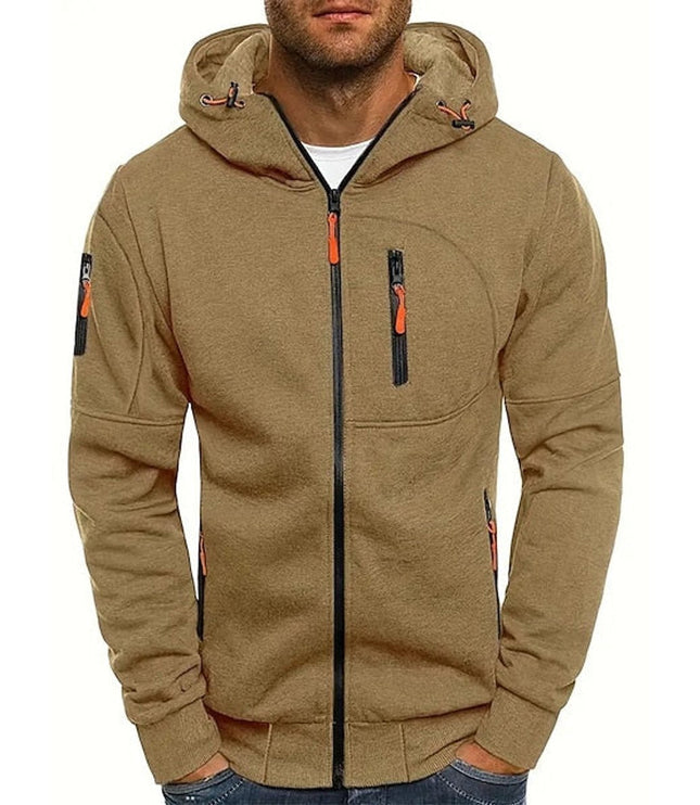 Men's Drawstring Zip-Up Fleece Hooded Sweatshirt